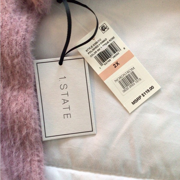 NWT 1.State  pink long sleeve front pockets full zipper cardigan sweater 2x - Picture 4 of 6